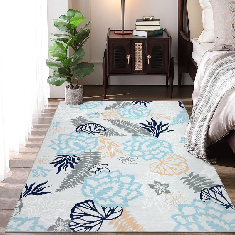 Bohemian Floral Farmhouse Machine Washable Rug with Rubber Backing for Living Room Non Slip Floor Carpet for Bedroom Dining Room