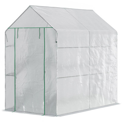 Serre 47,25 "x 73,25" x 74,25 ", plante chaude d'extérieur portative à floraison avec porte à enroulement et 4 tablettes, blanc