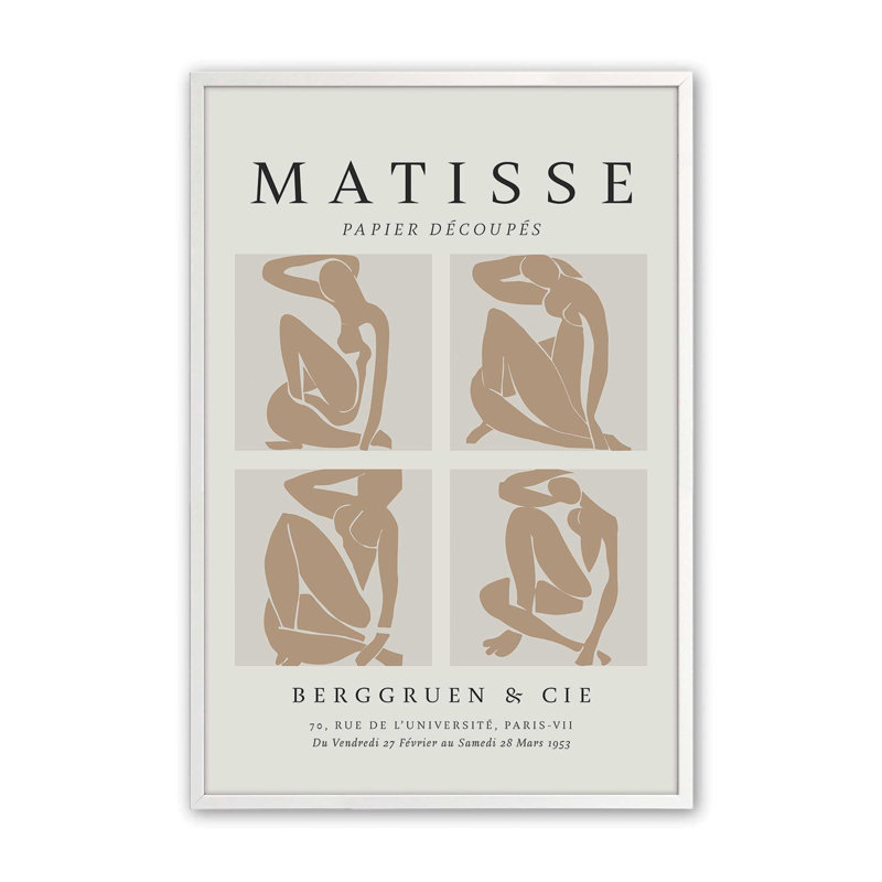 Nus Brun Matisse, reproduction d'art sur cadre, H 25 po x l 19 po, Blanc opaque