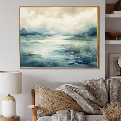 «Misty Lake Serenity», aquarelle rétro sur toile