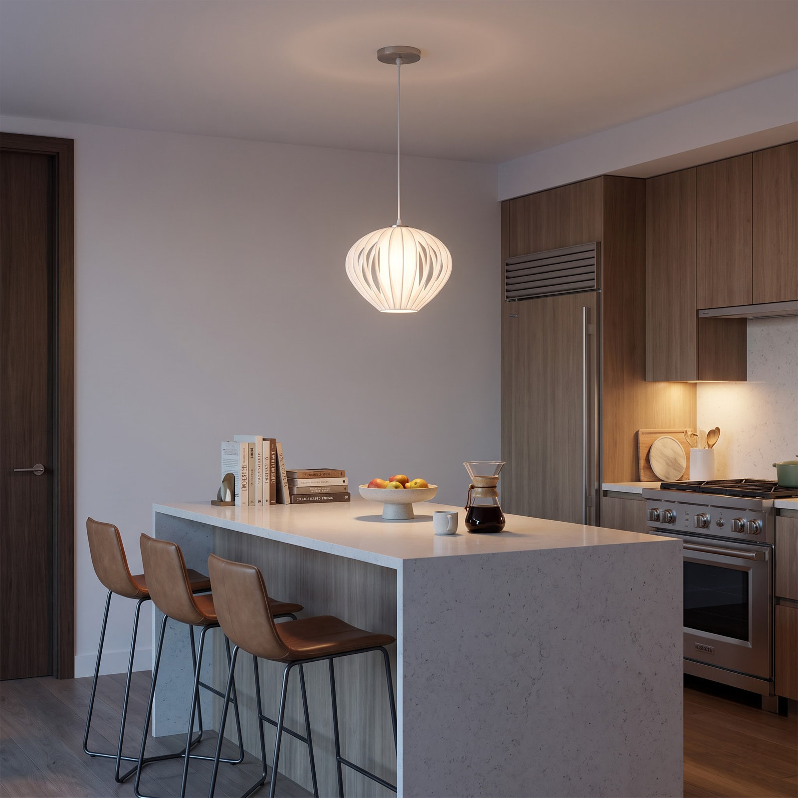 Mouton 1 - Light Pendant, Satin Nickel & White