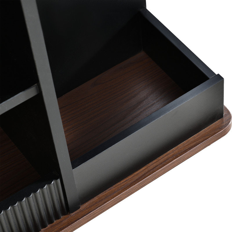 Adjustable Lift-Top End Table with Wheels, 360° Rotating Side Table with Storage f, Black;Brown