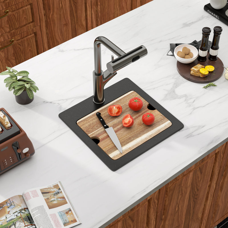 15 Inch Square Black Drop In Bar Sink Granite Composite Quartz Single Bowl RV Sink Kitchen Sinks Basin