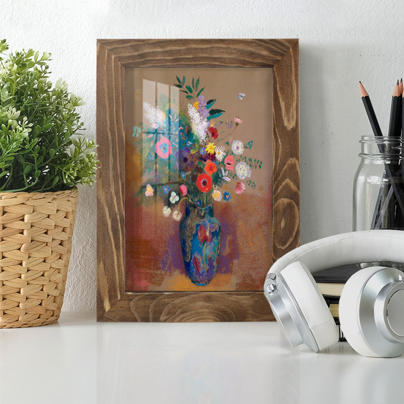 Bouquet de fleurs - encadré, H 6 po x l 4 po x P 1 po, Noyer