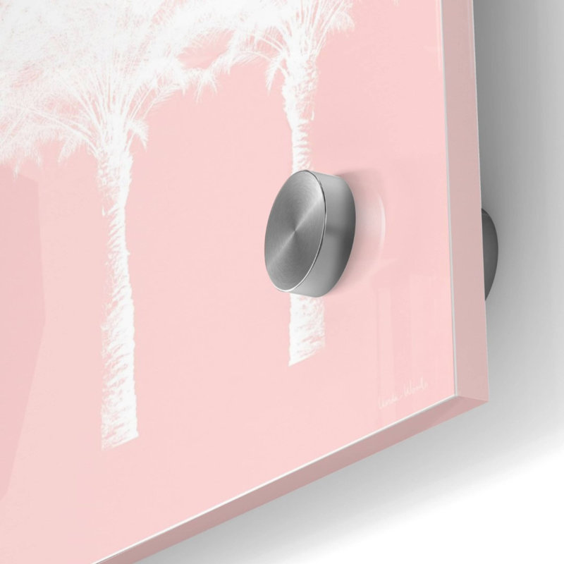 «White and Pink Palm Trees» par Linda Woods, art mural en verre acrylique, H 24 po x l 24 po x P 0,12 po