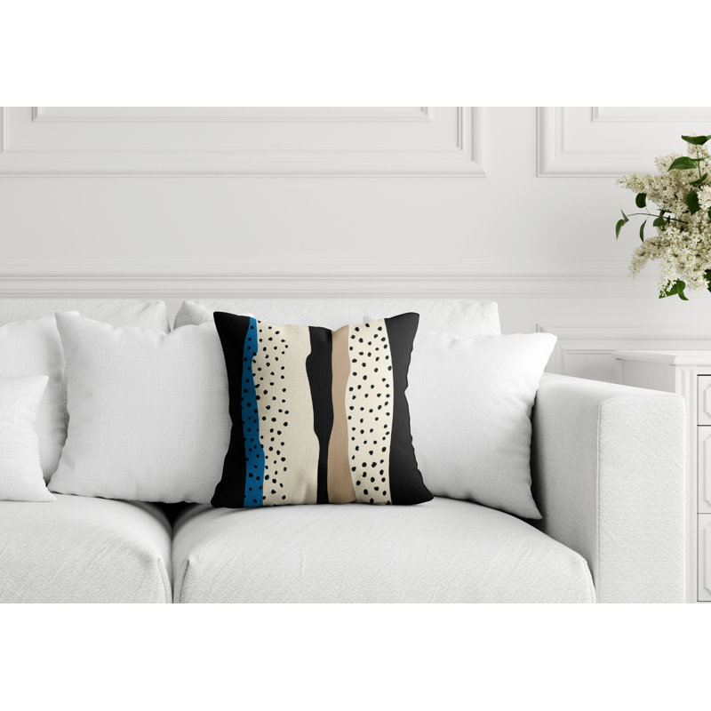 Coussin décoratif intérieur / extérieur en polyester filé Bode, 19 po x 19 po, Turquoise / blanc cassé / beige / noir