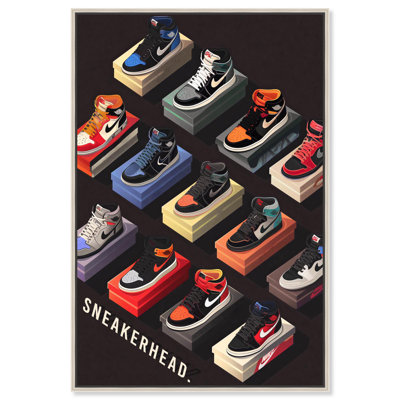 Sneakerhead Collection Display Canvas Print Sneaker Wall Art by Art Remedy, Silver Frame, 24 x 36