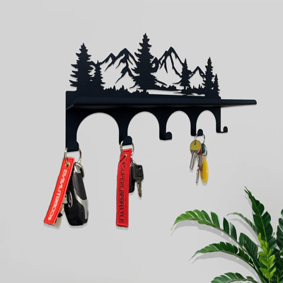 Key Holder Wall Mount With Shelf And 5 Hooks, Decorative Mail Holder For Wall, Metal Key Rack For Kitchen, Entryway, Hallway (9 In)
