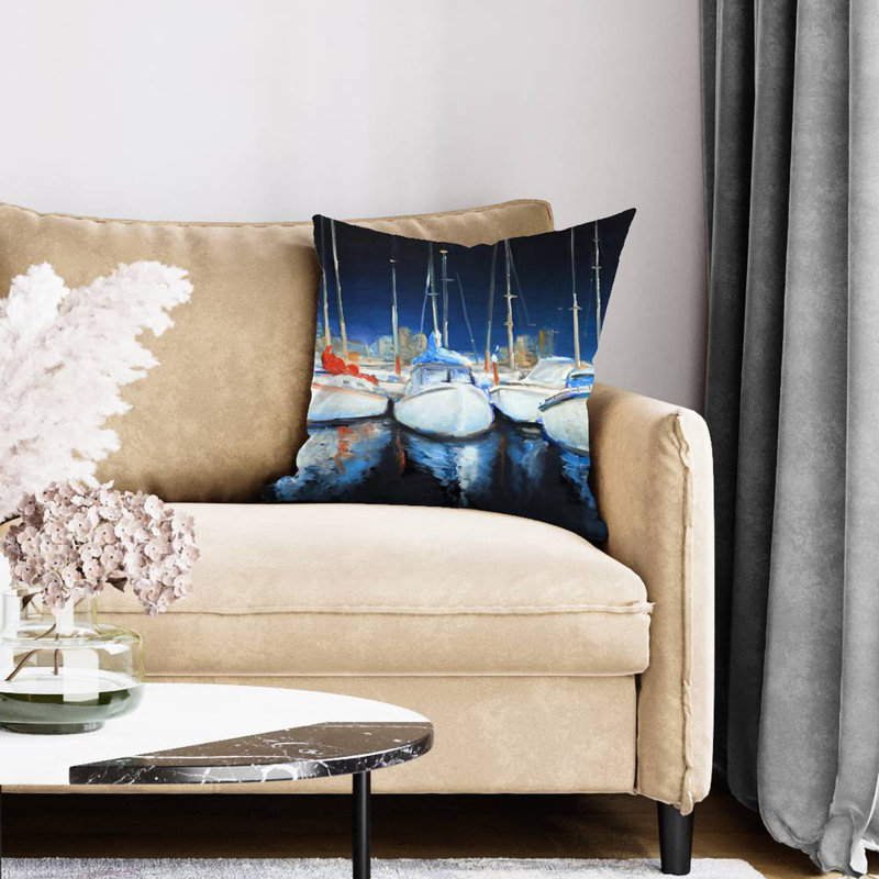 Evening at the marina - White Poly Twill Throw Pillow Insert