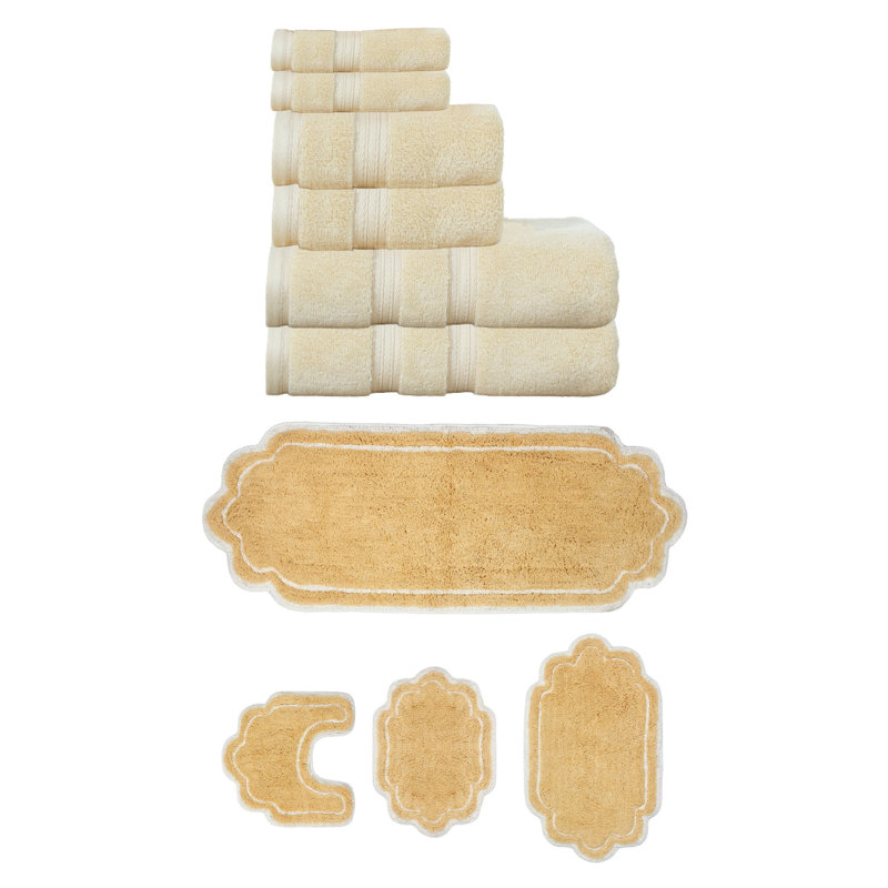 Talbert Collection 100% Soft Cotton 6 PC Towel Set & 4 PC Bath Rug Set, (Set of 10), Yellow