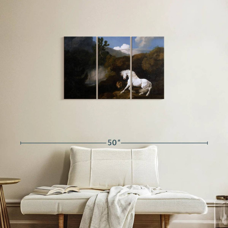 Cheval effrayé par un lion, H 20 po x l 33 po