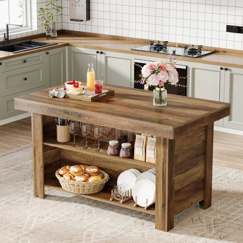 55.12 " W Kitchen Island, Brown