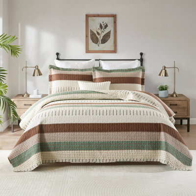 DUOHONG 100% Cotton Quilted Striped Quilt Set