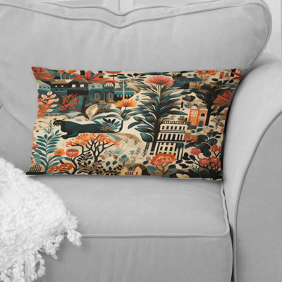 Urban Jungle Mirage - Coussin décoratif abstrait Coral Reef multicolore azur - Coussin