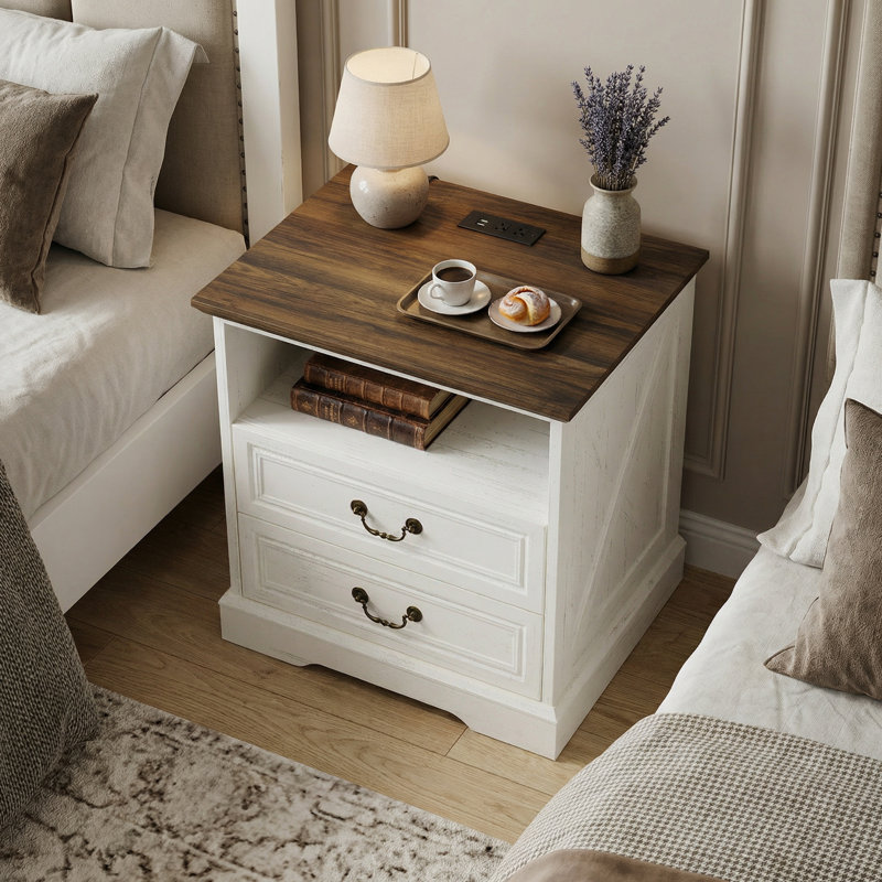 Table de chevet blanche compacte avec poignées en bronze antique, Blanc