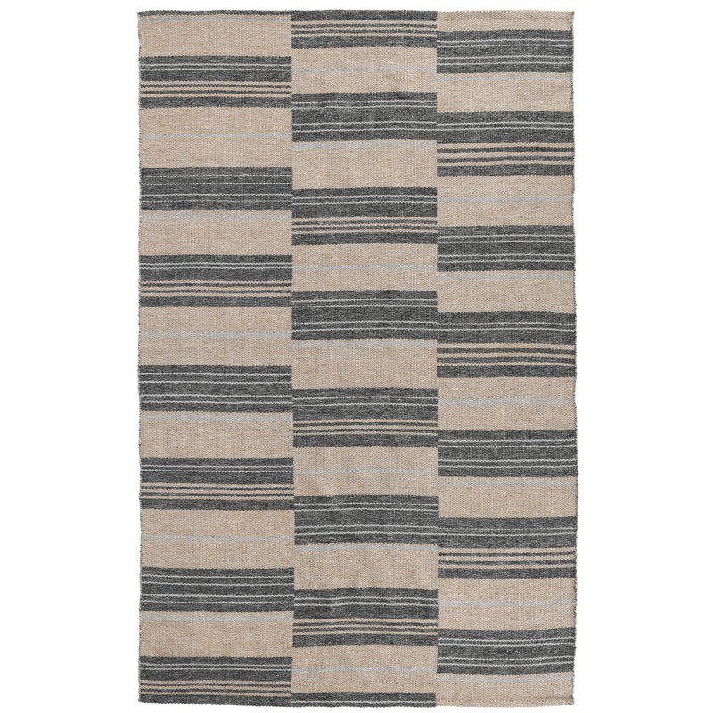 Cindy Indoor Outdoor Handwoven Stripe Charcoal Area Rug, Rectangle 2' x 3'