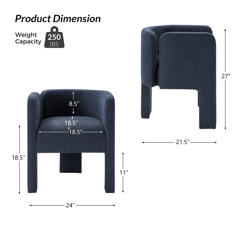 Chaise avec accoudoirs à dossier bas Braien, Marine