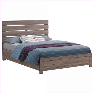 Grand lit plateforme avec rangement en bois d'ingénierie - chêne tonneau pour Master & amp; Chambre d'amis