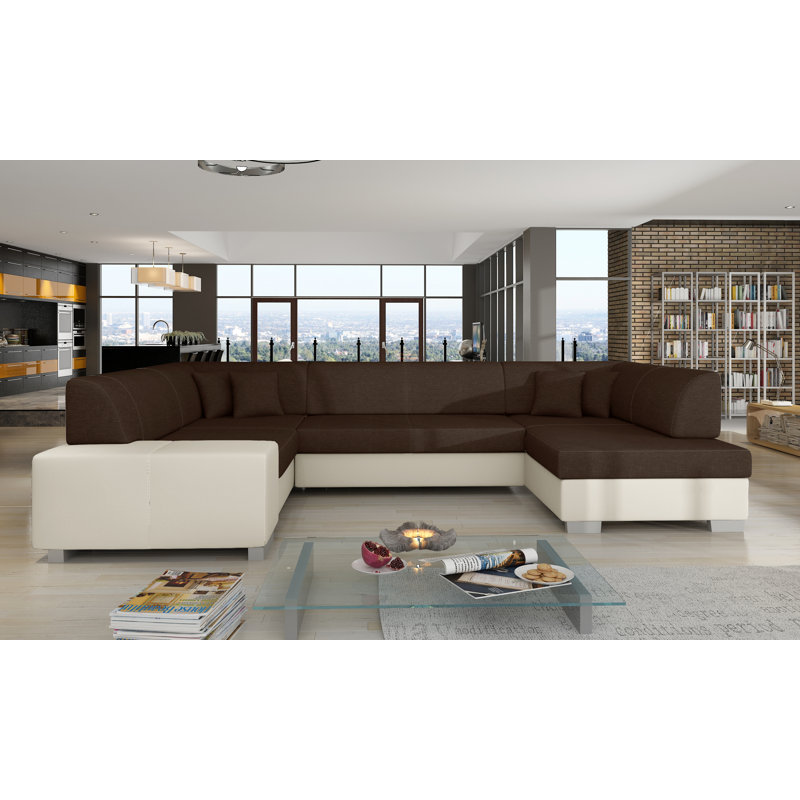 Sharmin 5 Seater Sofa Bed, Brown/White, Right Hand Facing