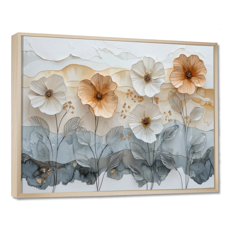 «Soft Creame Morning Glory Flowers Field I - Morning Glory», art mural, H 12 po x l 20 po, Reproduction avec cadre flottant