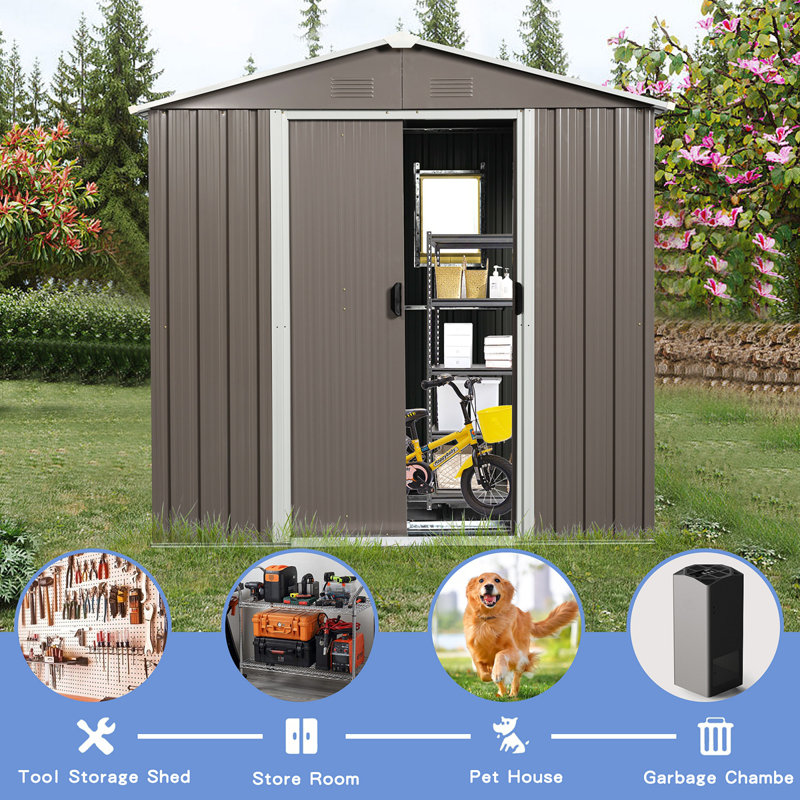 8ft x 4ft Gray Metal Outdoor Storage Shed with Window