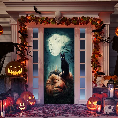 The Holiday Aisle® Cat on Pumpkins Door Mural & Reviews | Wayfair
