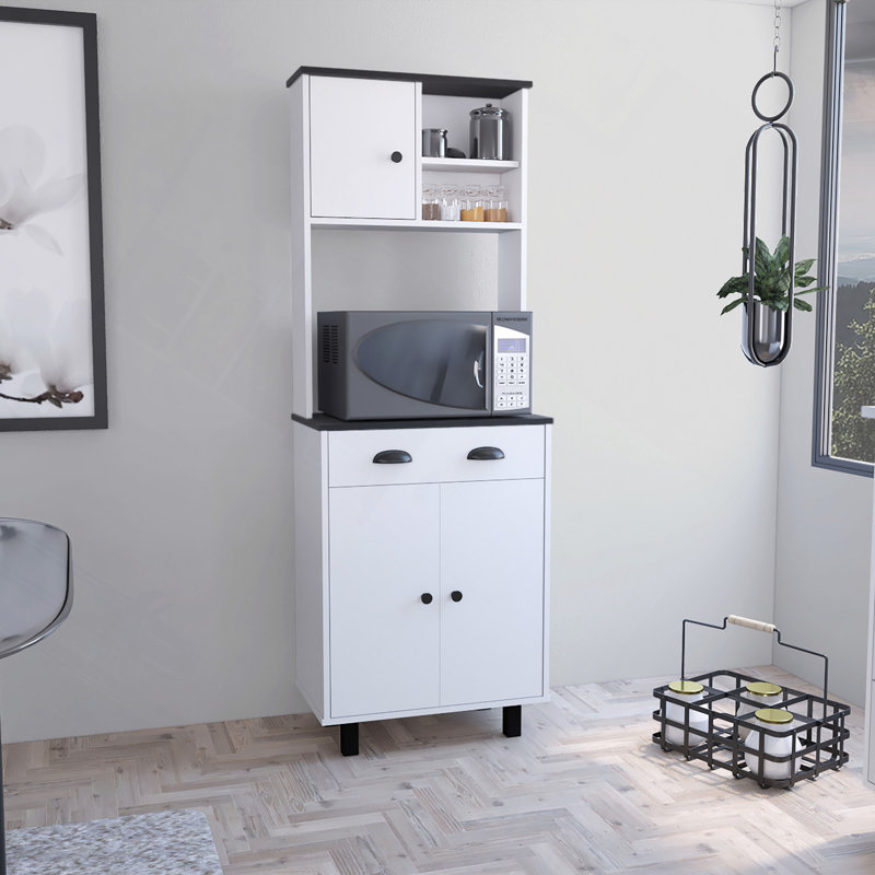 Garde-manger avec 2 armoires, 2 tablettes ouvertes et un tiroir
