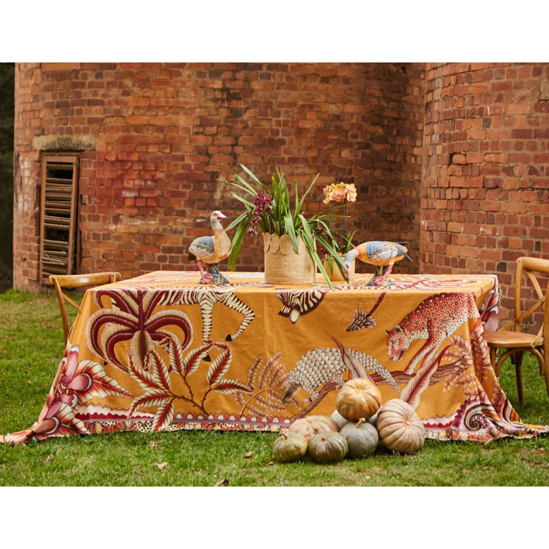 Ardmore Cotton Tablecloth, 138" Rectangle, Orange