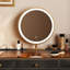 Coiffeuse haut de gamme, revêtement en similicuir grainé, plateau en verre trempé, miroir DEL, prise intégrée, 6 tiroirs, montage très facile-1647431773-1841685899