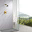 Garniture de douche de la collection Ardua seulement: pomme de douche ronde à 4 fonctions de 4 po, ensemble de poignées simples et soupape brute incluse - or brossé-92460977