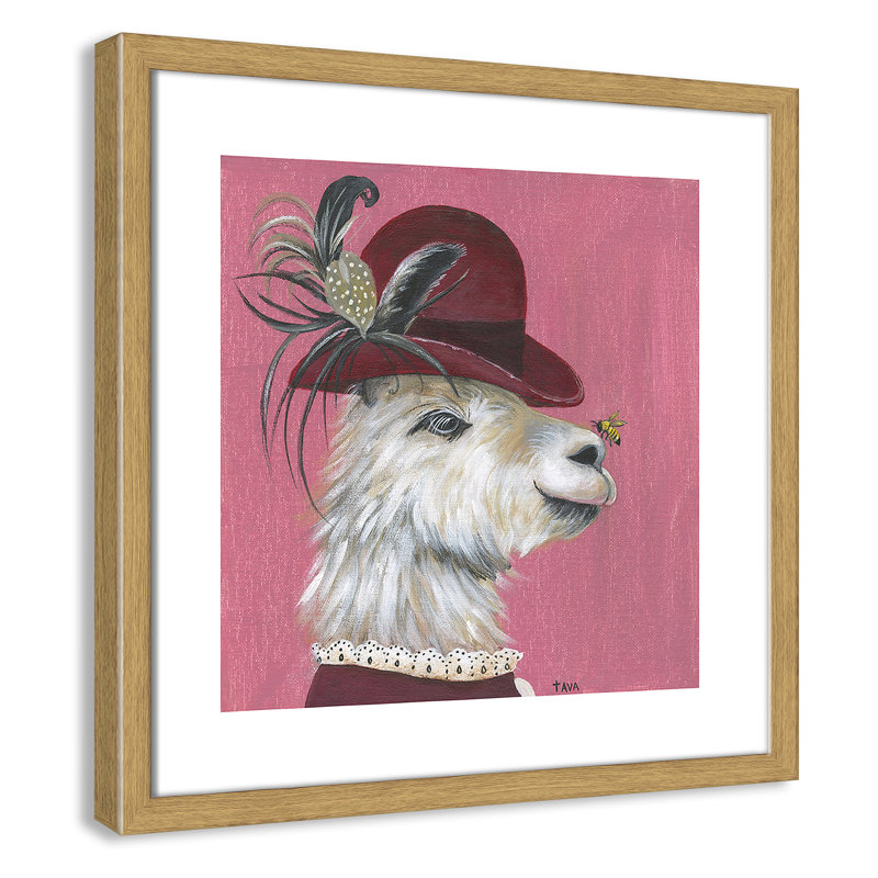 Art sur toile llama, H 17 po x l 17 po x P 1,18 po, Cadre argenté