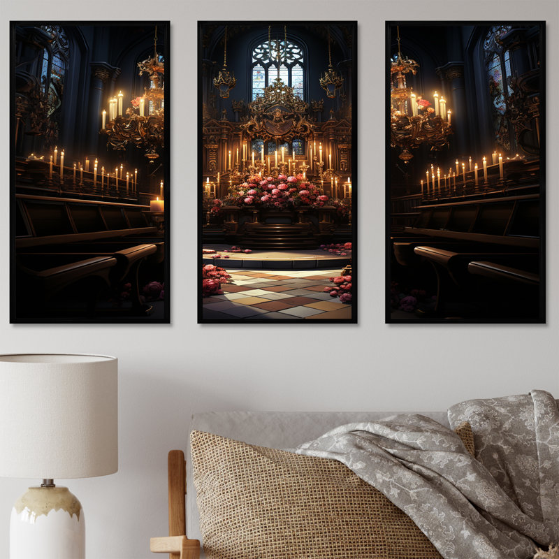 Basilique baroque - Église, art mural, H 28 po x l 36 po, Cadre flottant noir