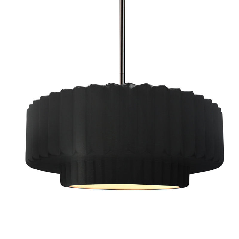 Luminaire suspendu 1 lumière Meydan, H 5,25 po x l 14,5 po x P 14,5 po, Carbone noir mat / nickel, Nickel brossé