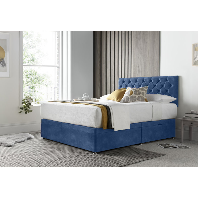 Florida Naple Divan Ottoman with Headboard on Struts, Super King (6'), Blue