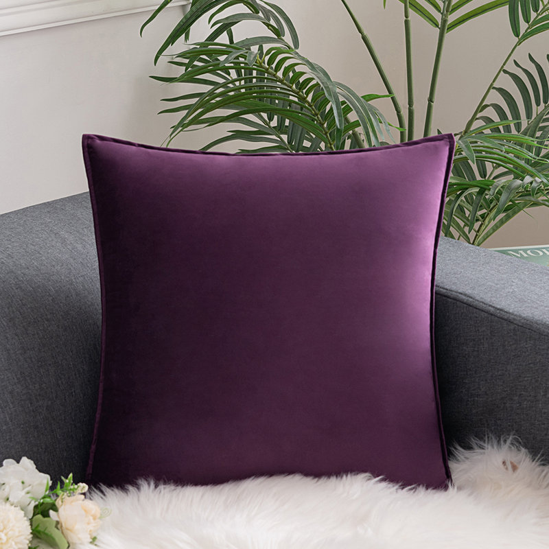 Set Of 4 Throw Velvet Cushion Covers, Purple, 18"H x 18"W