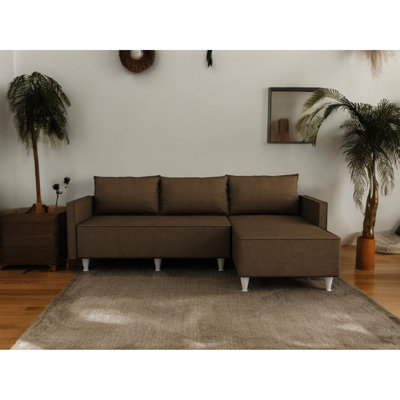 Canapé modulaire brun - réversible pour agencements de pièces adaptables, 5 pièces en mousse et bois massif, assemblage à changement rapide et facile, assemblage facile