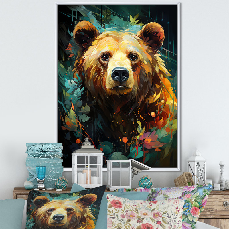 «Expressionist Grizzly Bear Vigor» sur toile, H 32 po x l 16 po x P 1 po, Cadre flottant blanc