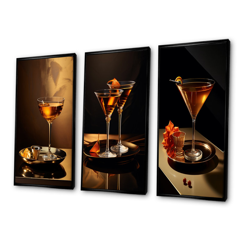 Soirée Sidecar - cocktail en bronze, Cadre flottant noir, H 28 po x l 36 po