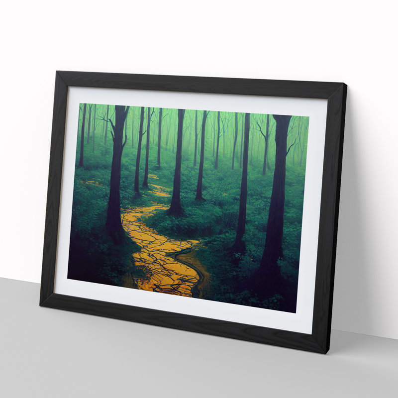 Spring Forest Path - Framed Print, Black, 46cm H x 64cm W x 2cm D