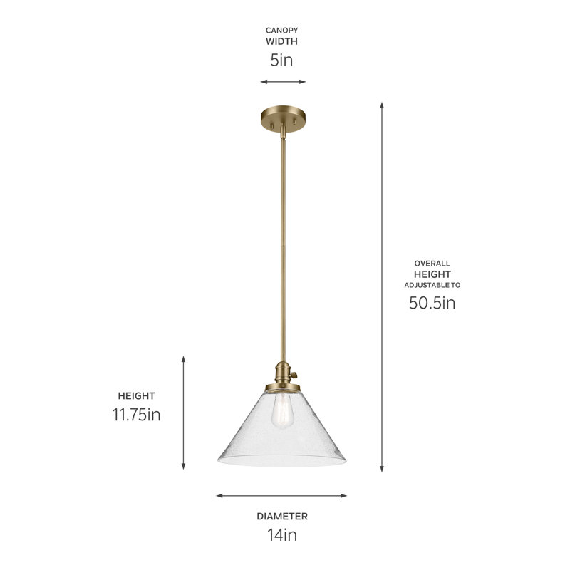 11.75" 1-Light Cone Pendant, Natural Brass