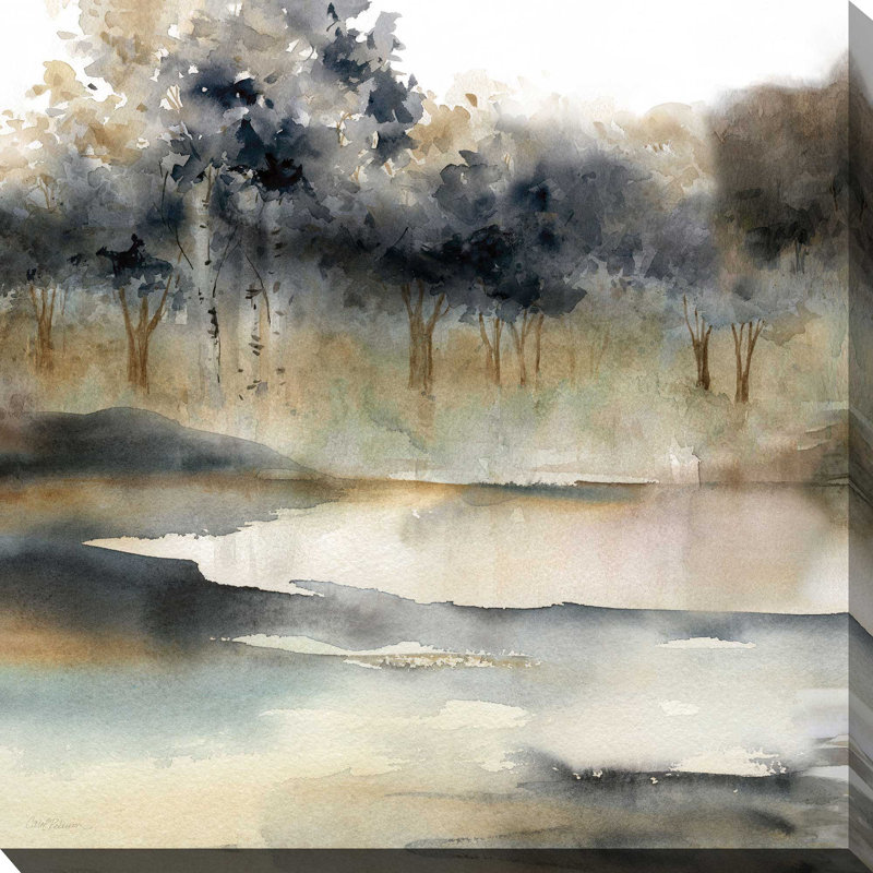 Serene River par Carol Robinson - Peinture, L 18 po x H 18 po, Toile tendue