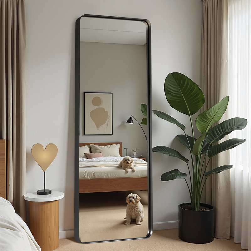 Metal Flat Mirror Full Length Mirror Leaning Mirror, 71" x 32", Black