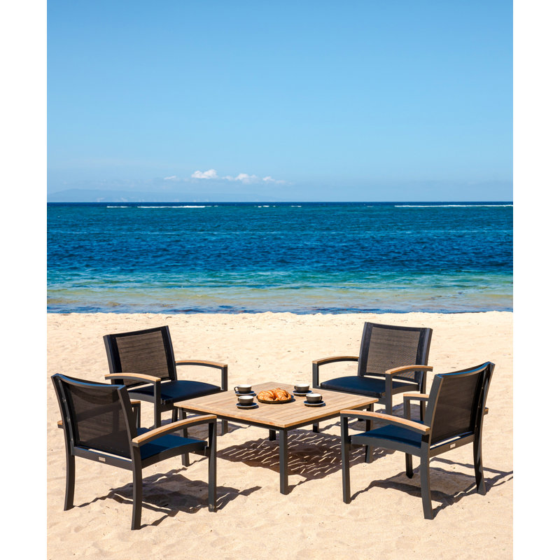 Tribeca Aluminum Teak Sling Stacking Lounge Chair, Black/Brown