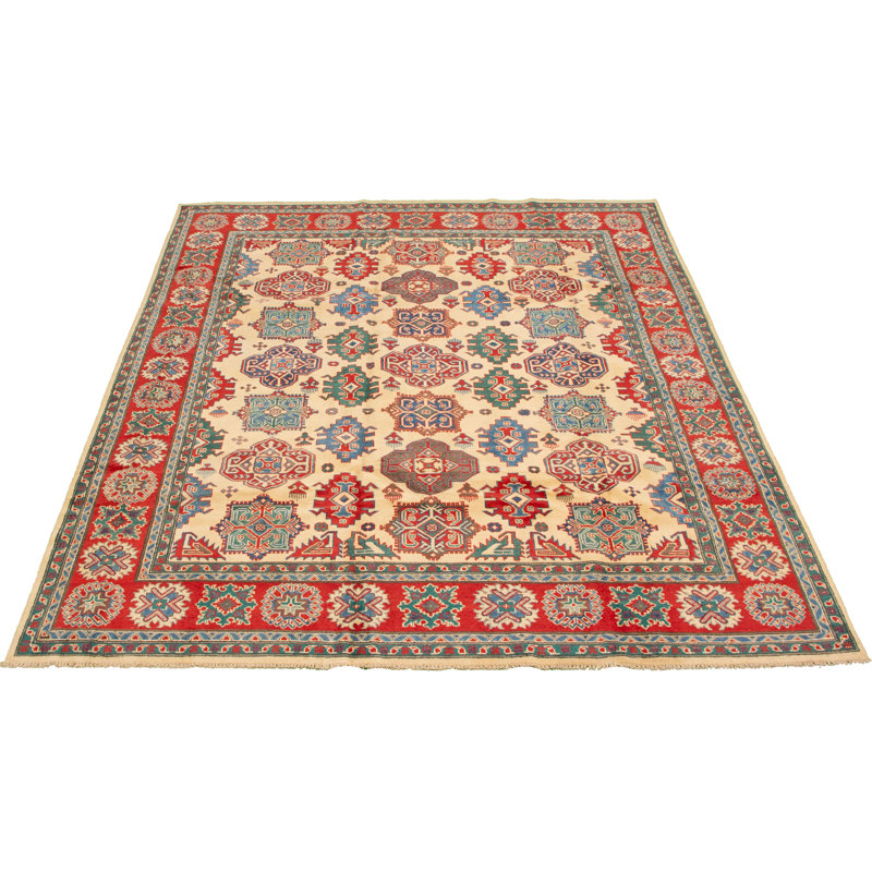 Tapis intérieur en laine crème/rouge 7 pi 10 po x 9 pi 8 po noué la 2010s one-of-kind à la main-gazni Cremona