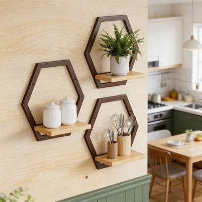 Ensemble de 3 porte-plantes robustes en métal et en bois massif à suspendre avec des tablettes en bois naturel pour plantes d'intérieur, fleurs et herbes, capacité de charge de 25 lb