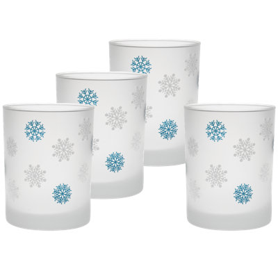 Culver 14-Ounce DOF Double Old Fashioned Glass (Set of 4) - Snowflakes White Teal