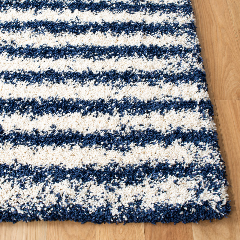 Tapis rayé bleu marine / ivoire Gasaway, Tapis de couloir 2 pi 3 po x 8 pi