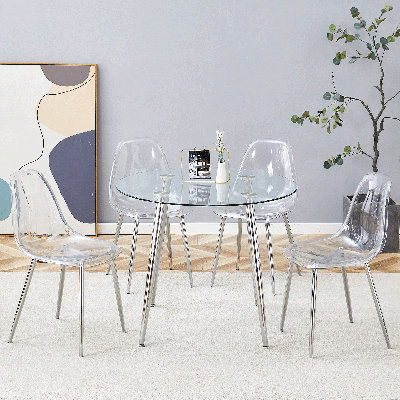 Ensemble de table de salle à manger moderne 5 pièces, verre 36,0 x 36,0 po, brun, plateau en verre trempé, fabrication robuste, assemblage facile