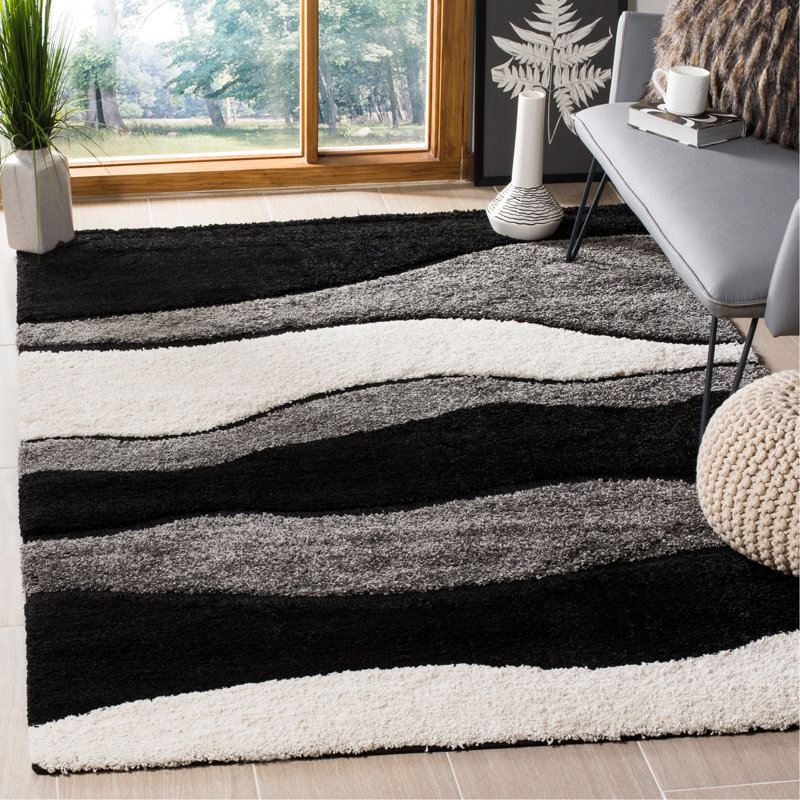 Ashal Abstract Gray/Black Area Rug, Rectangle 5'3" x 7'6"
