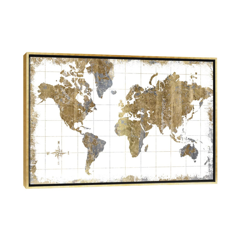Carte dorée - impression d'art graphique, Toile encadrée d'or, H 32 po x l 48 po x P 1,5 po
